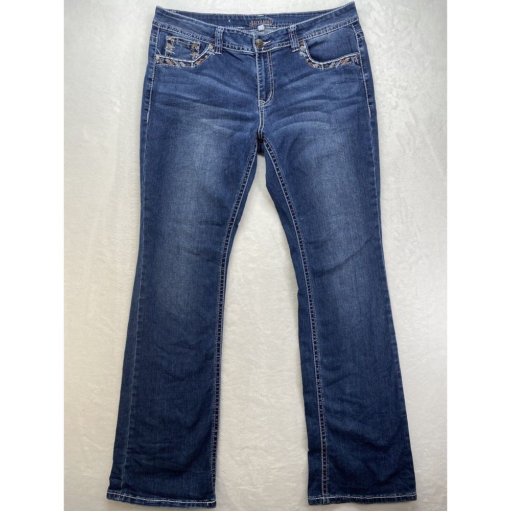 Shyanne Jeans Women's 39 Medium Wash‎ Blue Embroidered Pockets boot cut - Picture 2 of 12